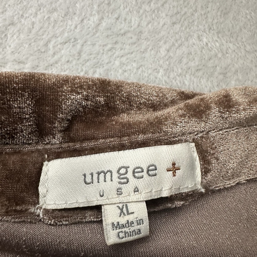 Umgee Crushed Velvet Long Sleeve Button Up Shirt Brown Boho Women's Size XL - Picture 5 of 8